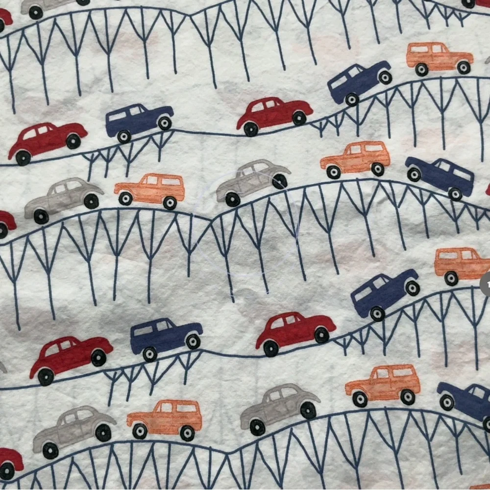 Pottery Barn Kids Landon Cars Twin Flat Sheet 100% Organic Cotton Bedding